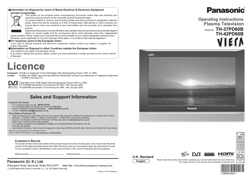 Page 1 of the manual User Manual Panasonic Viera TH-37PD60B