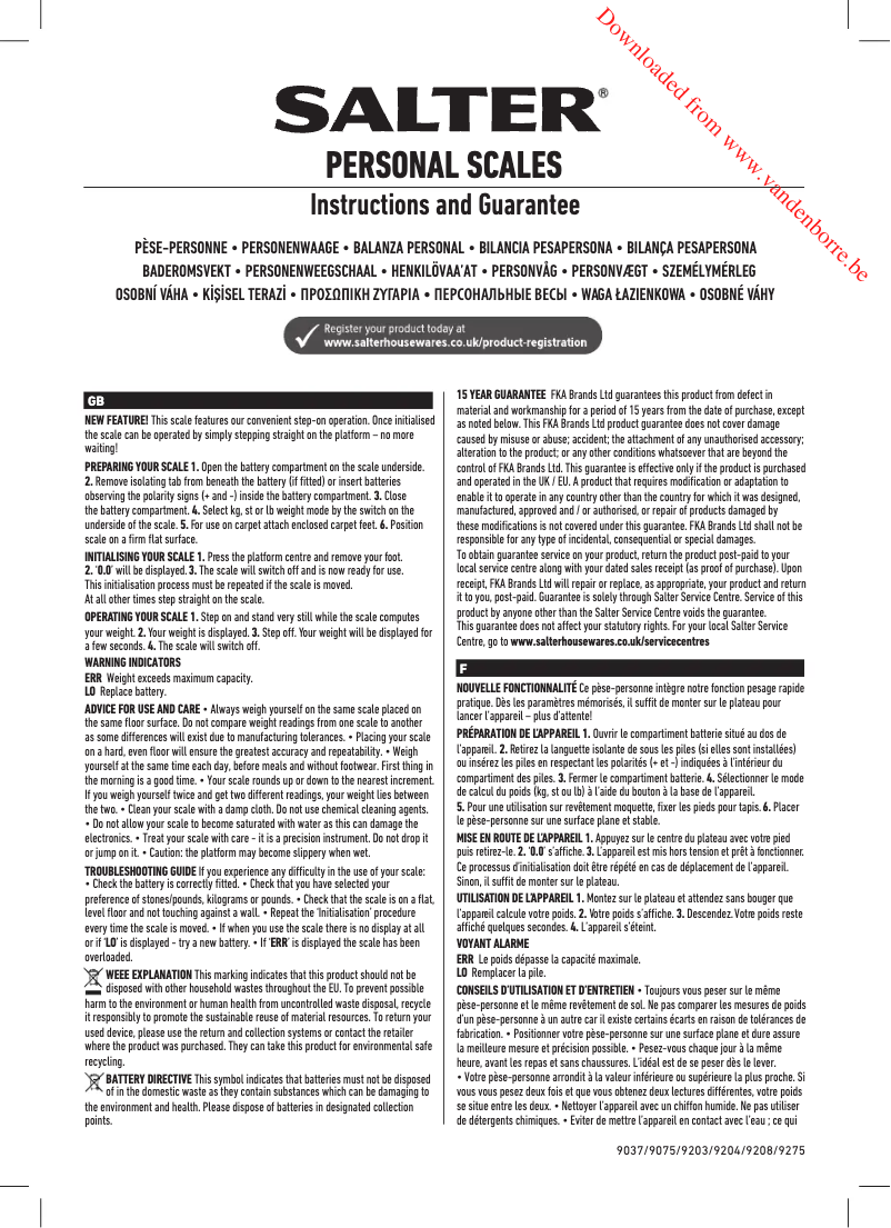 Page 1 of the manual User Manual Salter 9204 BK3R Phantom