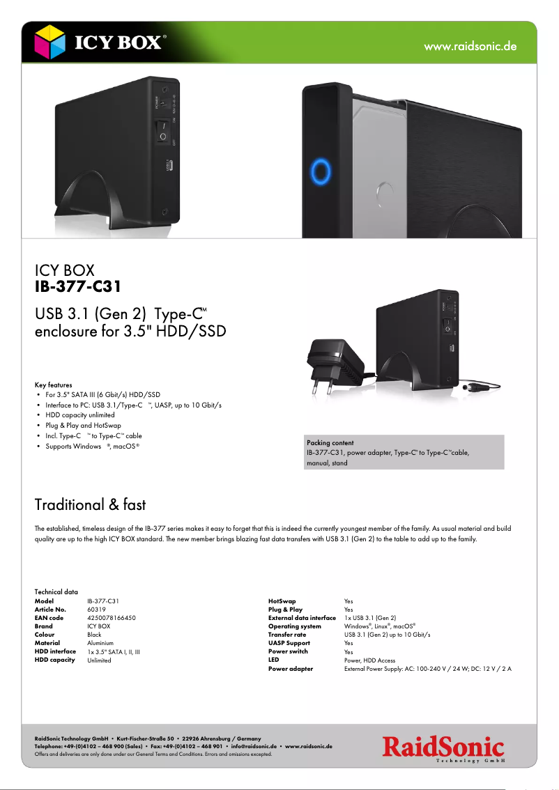 Page 1 of the manual Technical Sheet Icy Box IB-377-C31