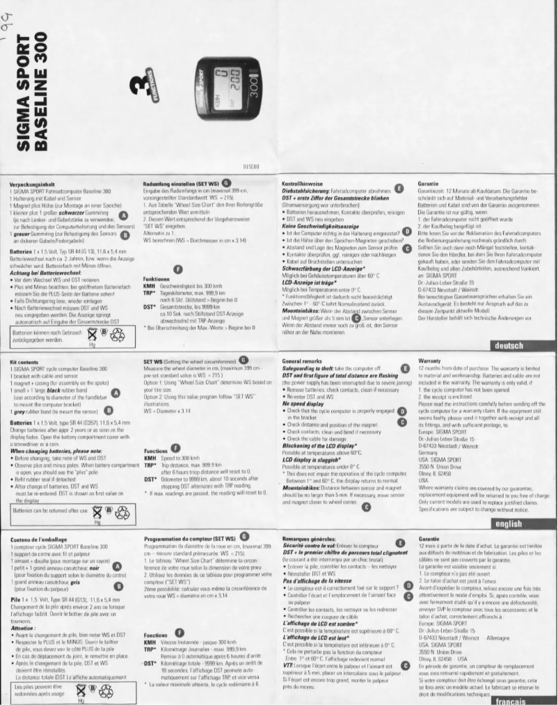 First page image of the manual for Baseline 300