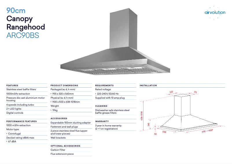 Page 1 of the manual Technical Sheet Airvolution ARC90BS