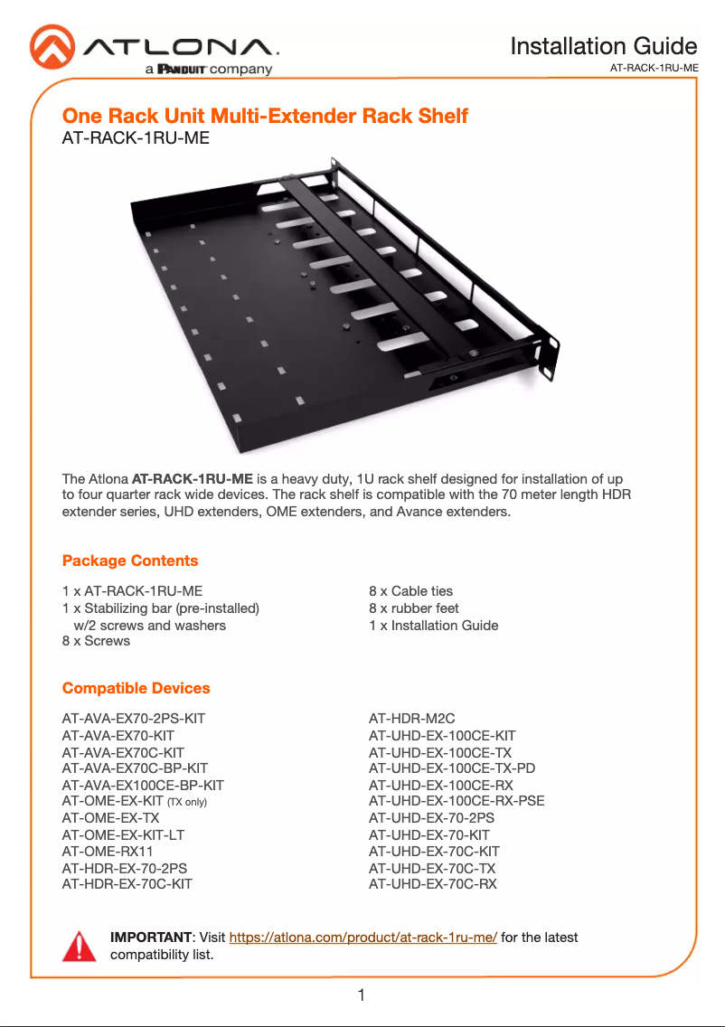 First page image of the manual for AT-RACK-1RU-ME