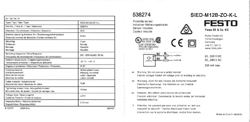 Page 1 of the manual User Manual Festo SIED-M12B-ZO-K-L