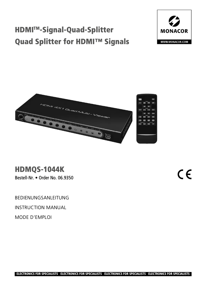 Page 1 of the manual User Manual Monacor HDMQS-1044K