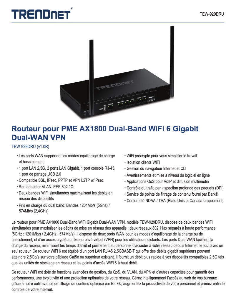 First page image of the manual for TEW-929DRU