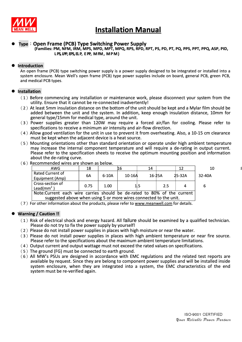 Page 1 of the manual Instruction Manual Mean Well PSC-100A