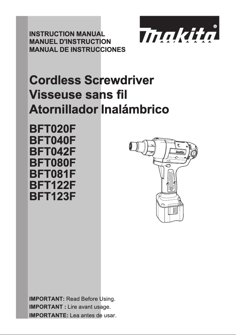 First page image of the manual for BFT122FZ