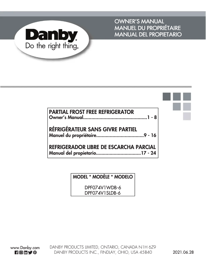Page 1 of the manual User Manual Danby DPF074V1WDB-6