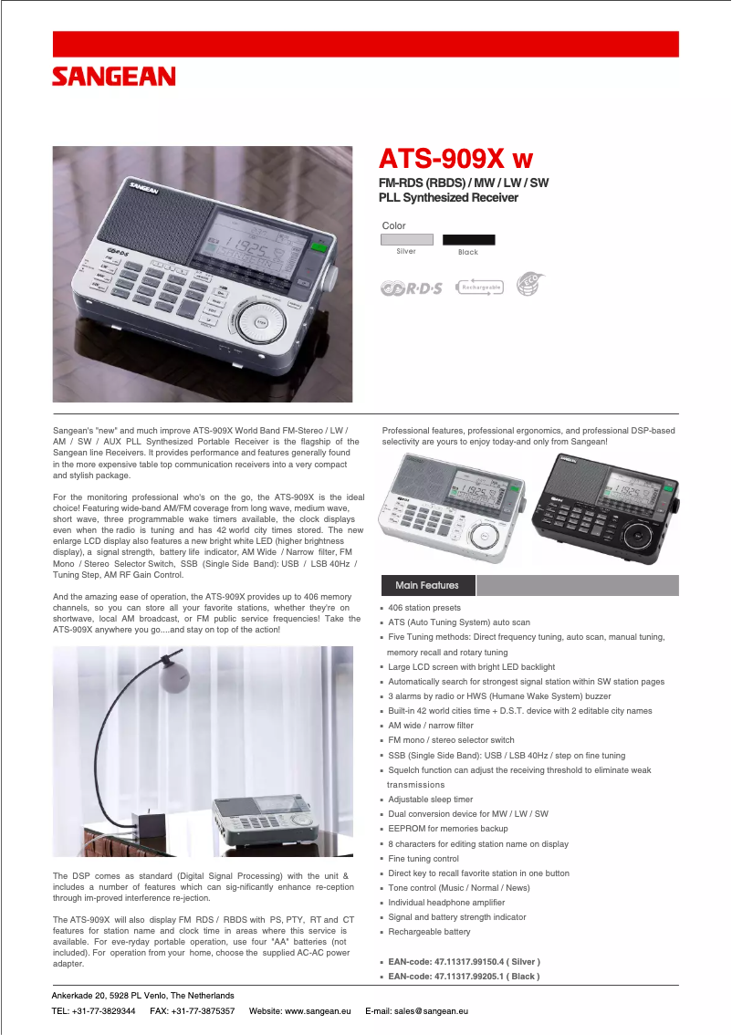 Page 1 of the manual Technical Sheet Sangean ATS-909X