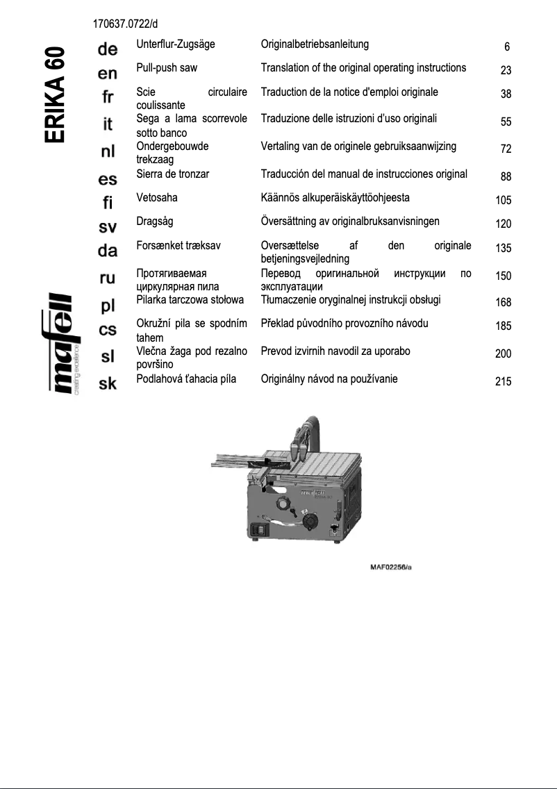 Page 1 of the manual User Manual Mafell ERIKA 60