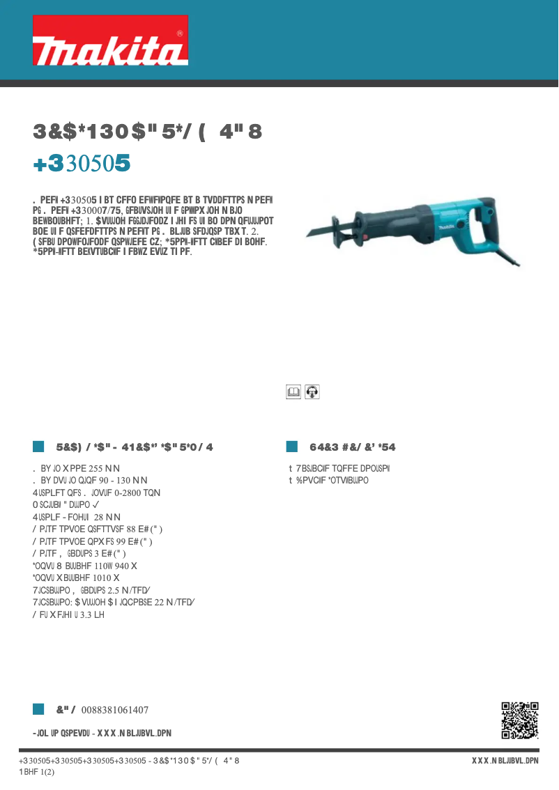 Page 1 of the manual Technical Sheet Makita JR3050T