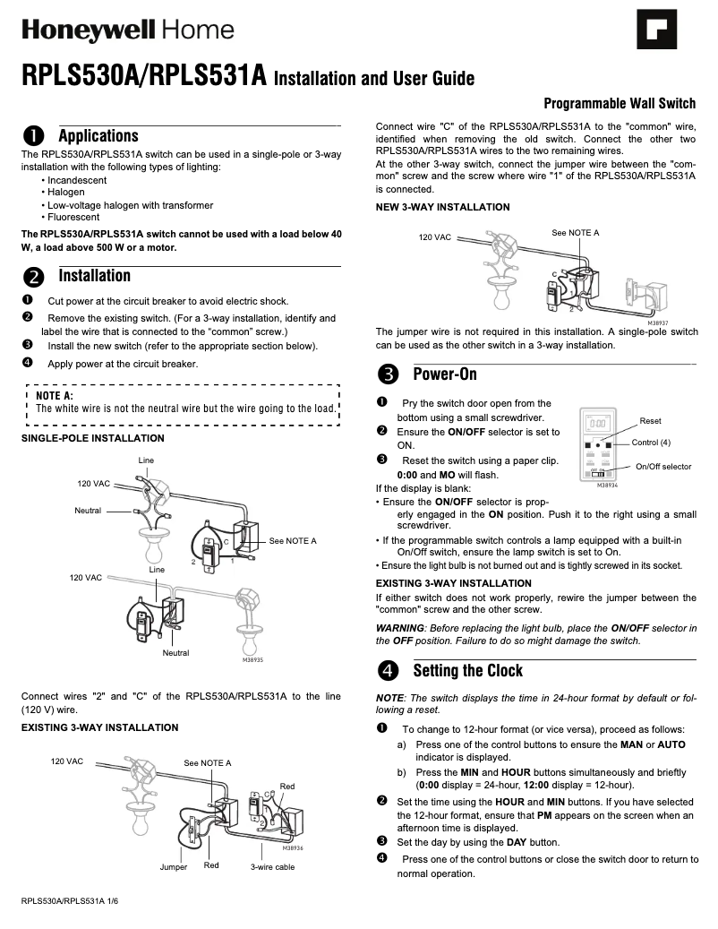 First page image of the manual for RPLS531A1003