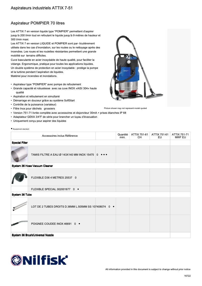 Page 1 of the manual Technical Sheet Nilfisk ATTIX 751-61
