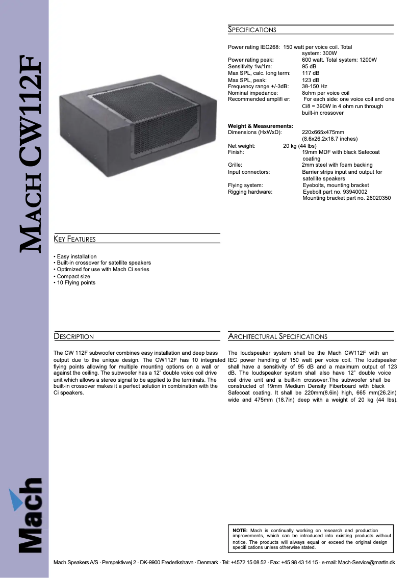 Page 1 of the manual Technical Sheet Martin CW112 F