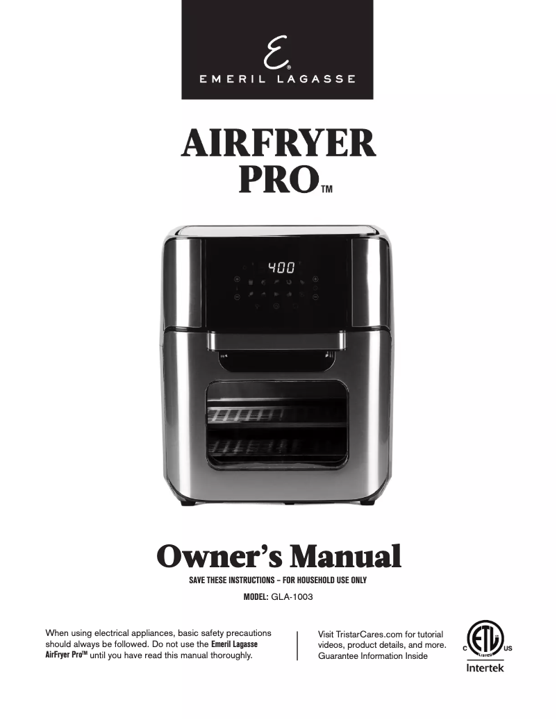 First page image of the manual for AirFryer Pro GLA-1003