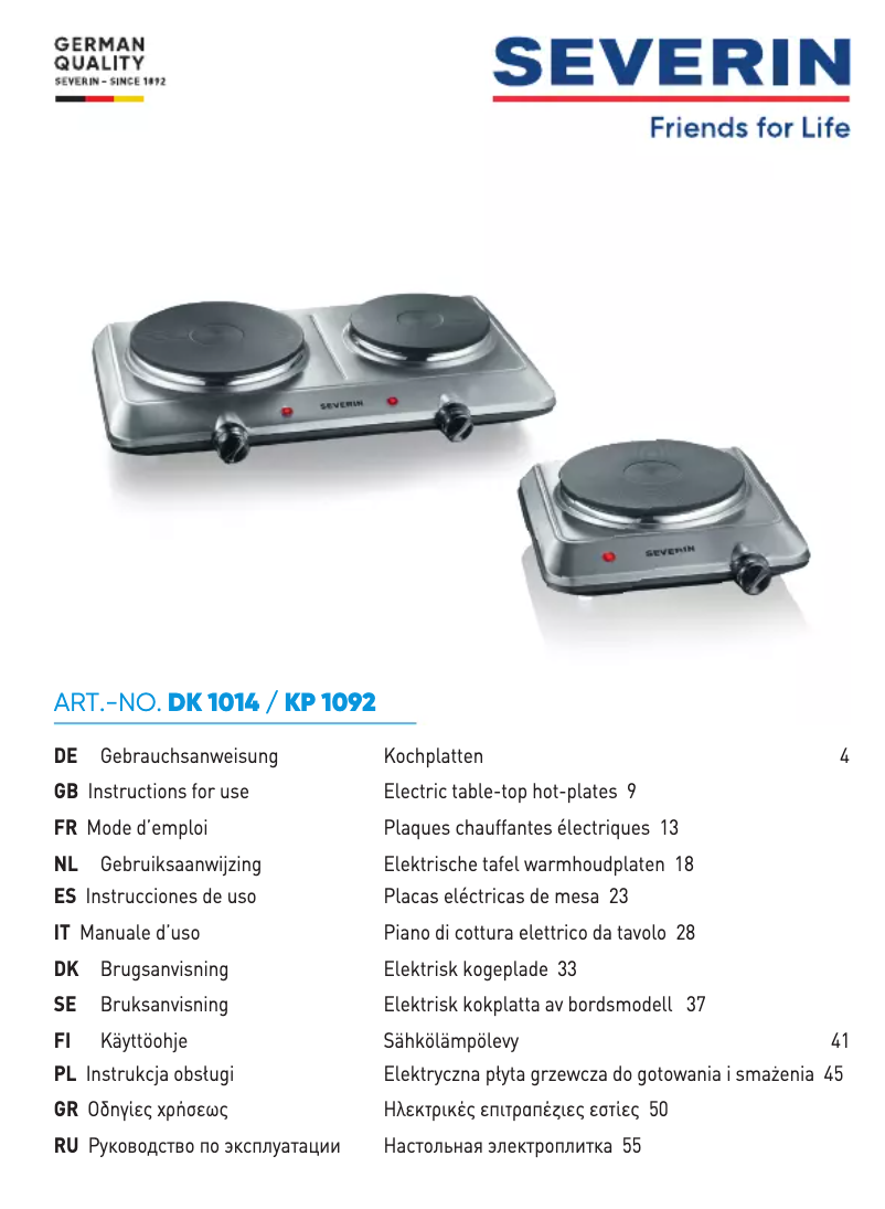 Page 1 of the manual User Manual Severin KP 1092