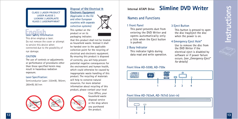 Page 1 of the manual User Manual Sony Optiarc AD-7910A
