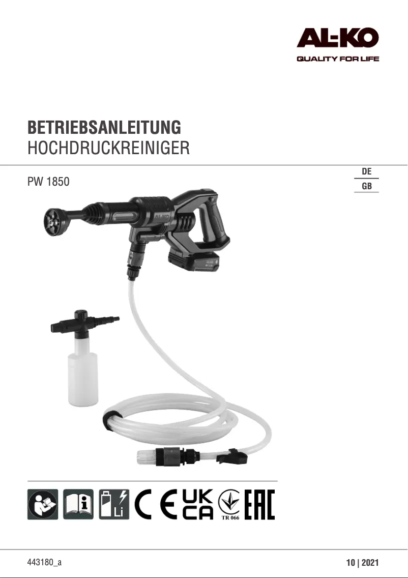 First page image of the manual for PW 1850