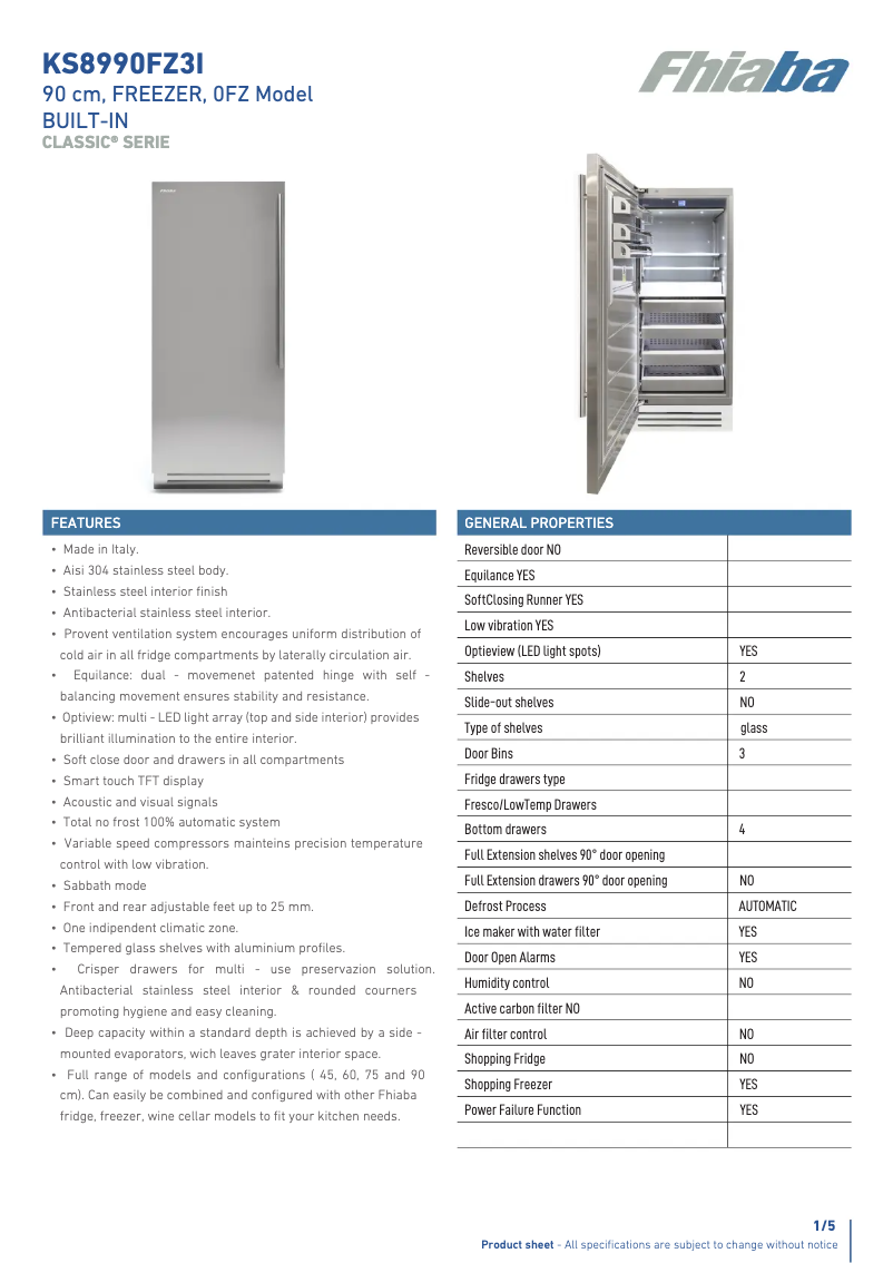 Page 1 of the manual Technical Sheet Fhiaba KS8990FZ3IA