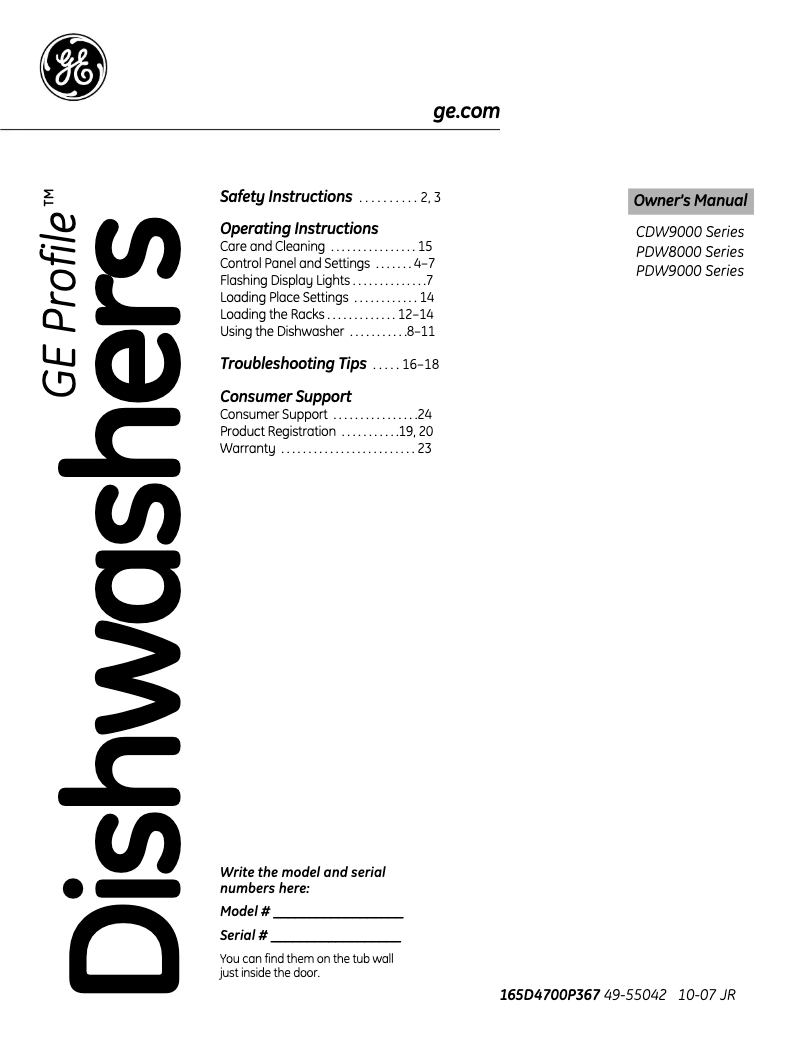 First page image of the manual for Profile PDW9980NSS