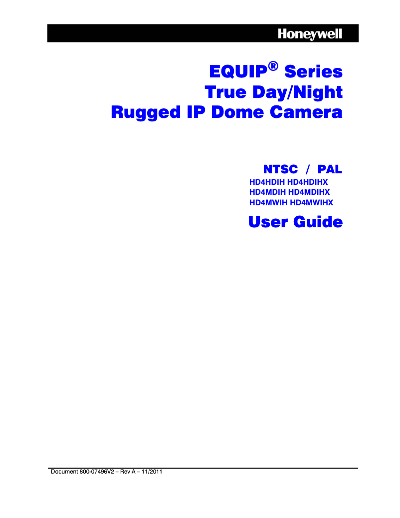 Page 1 of the manual User Manual Honeywell Equip HD4MWIH