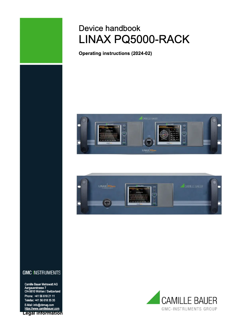 Page 1 of the manual User Manual Camille Bauer LINAX PQ5000-Rack