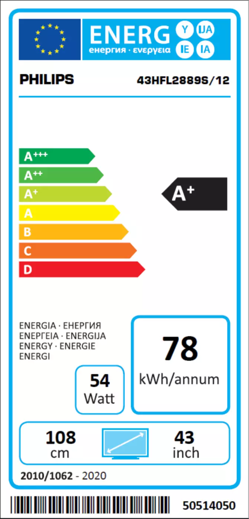 Page 1 of the manual Energy Label Philips 43HFL2889S