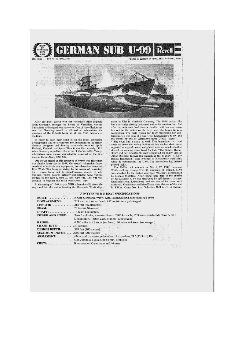 First page image of the manual for U-99 U-Boat
