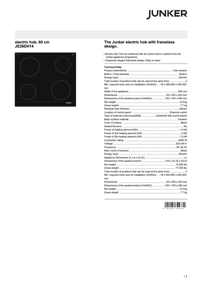First page image of the manual for JE26DH14