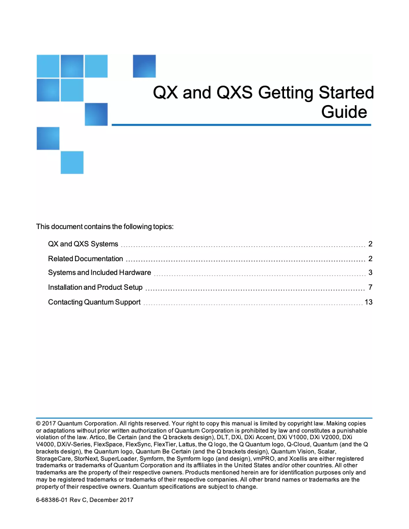 First page image of the manual for Xcellis QXS-312