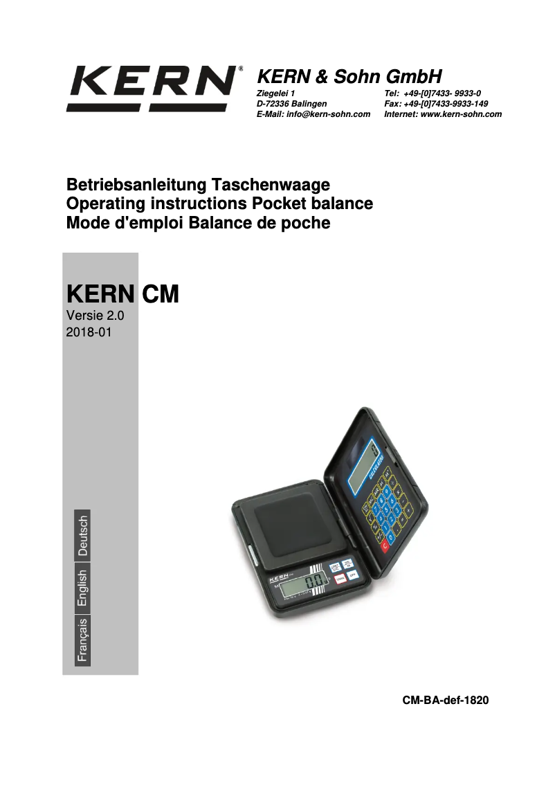 Page 1 of the manual User Manual Kern CM 320-1N