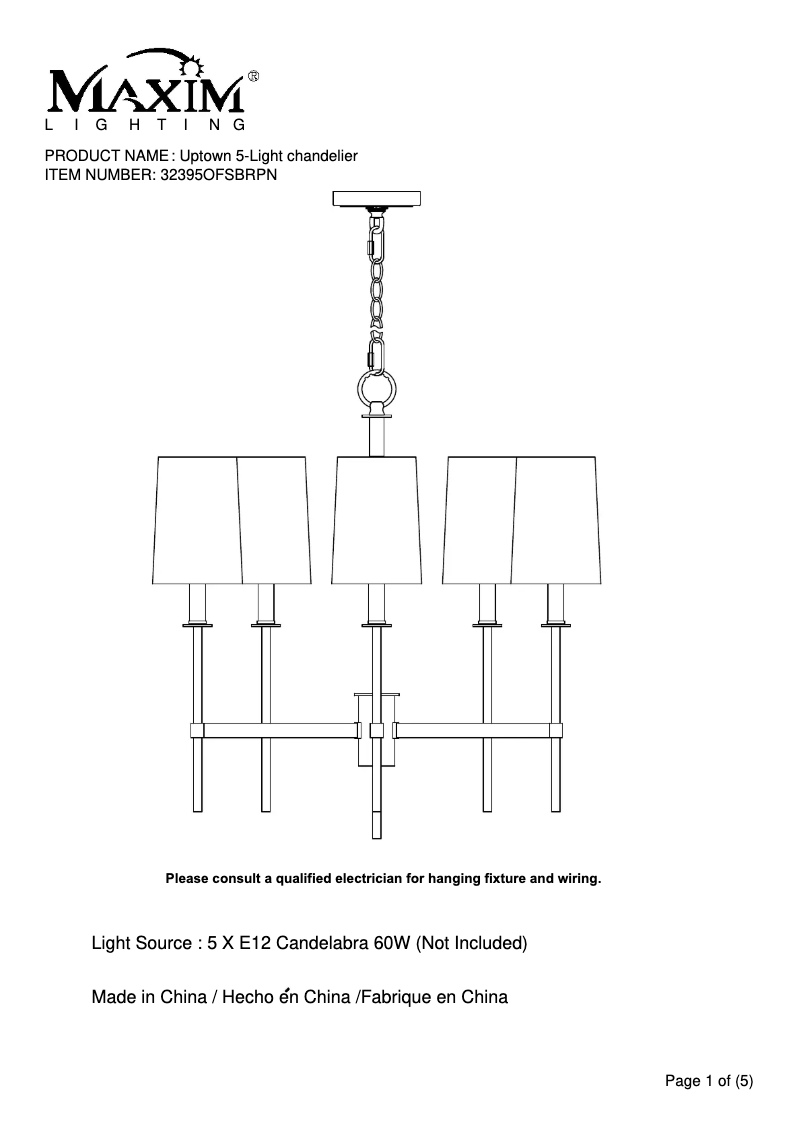 First page image of the manual for Uptown 32395OFSBRPN