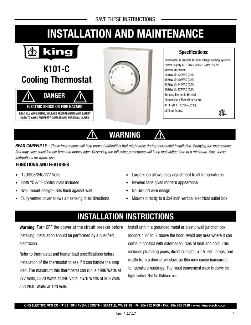 First page image of the manual for K101-C