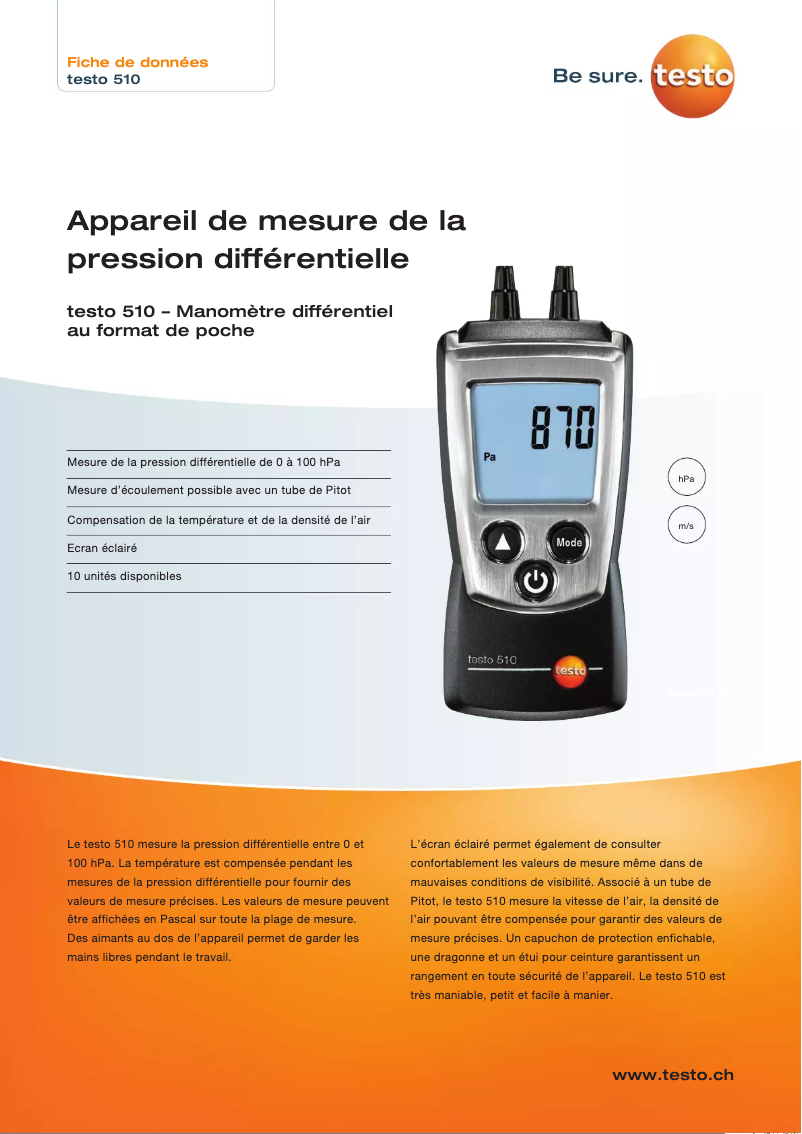 Page 1 of the manual Technical Sheet Testo 510