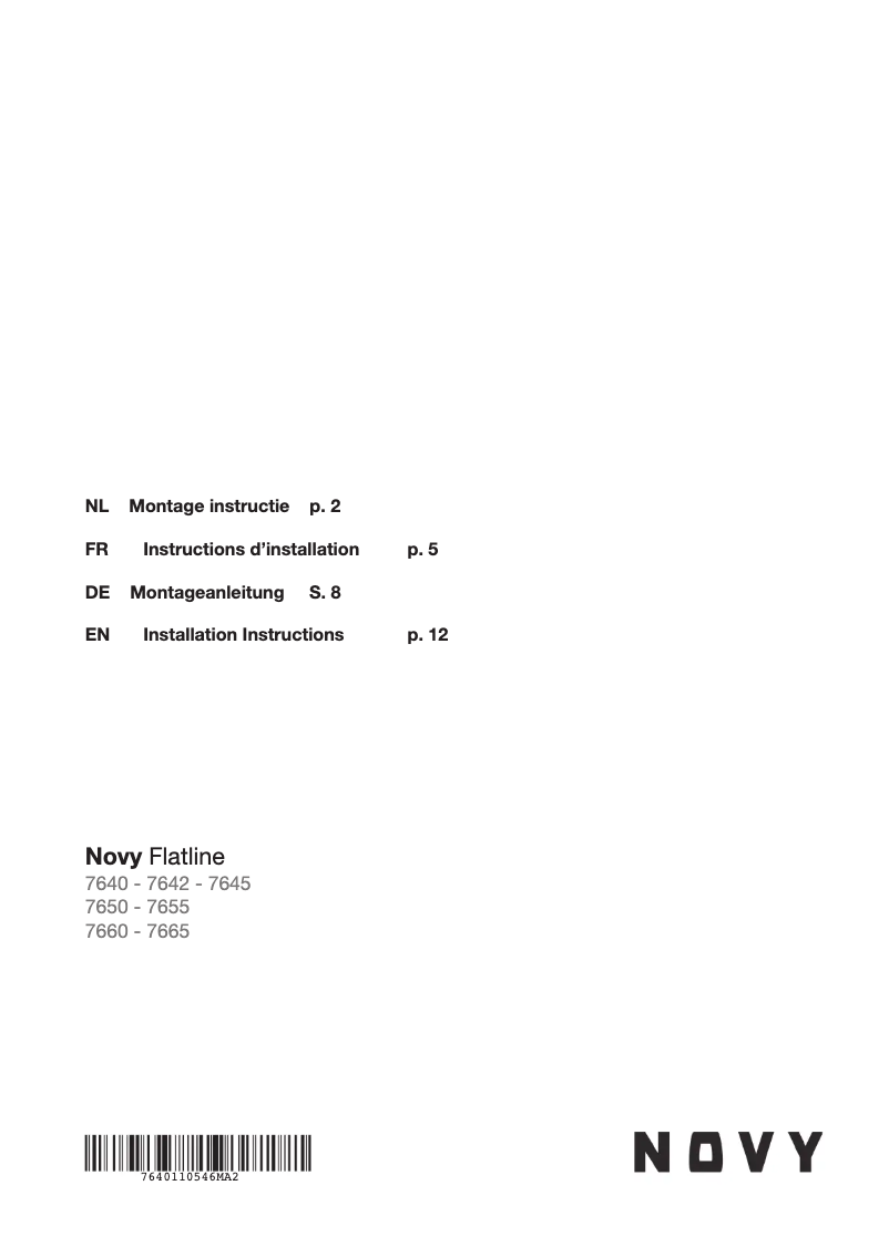 Page 1 of the manual Installation Guide Novy Flat'line 7642