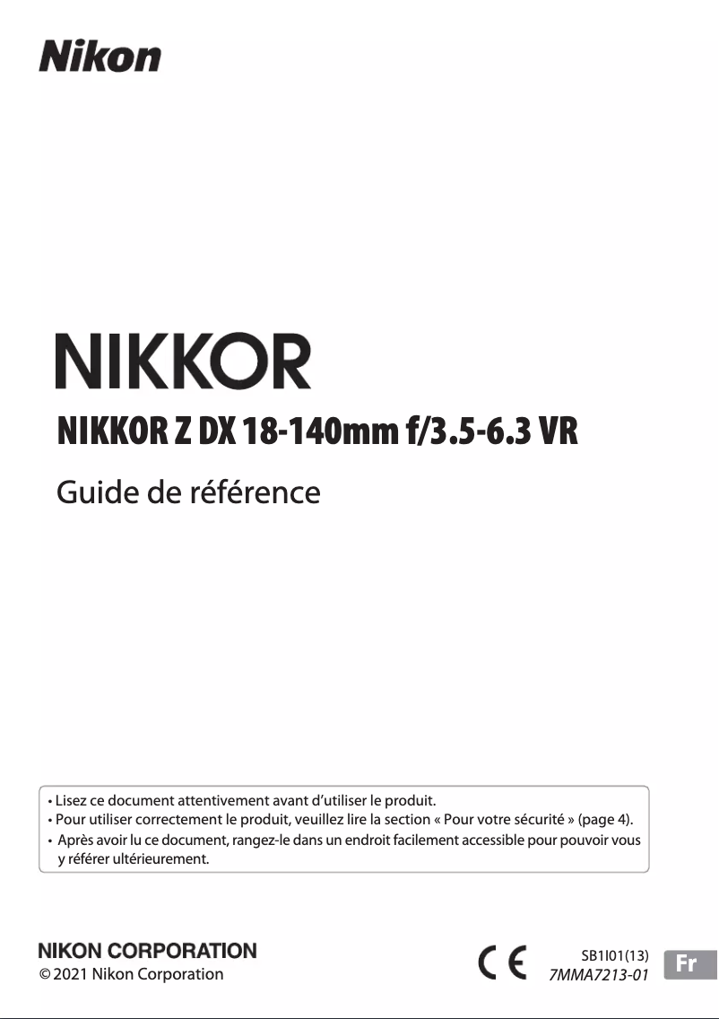First page image of the manual for NIKKOR Z DX 18-140mm f/3.5-6.3 VR