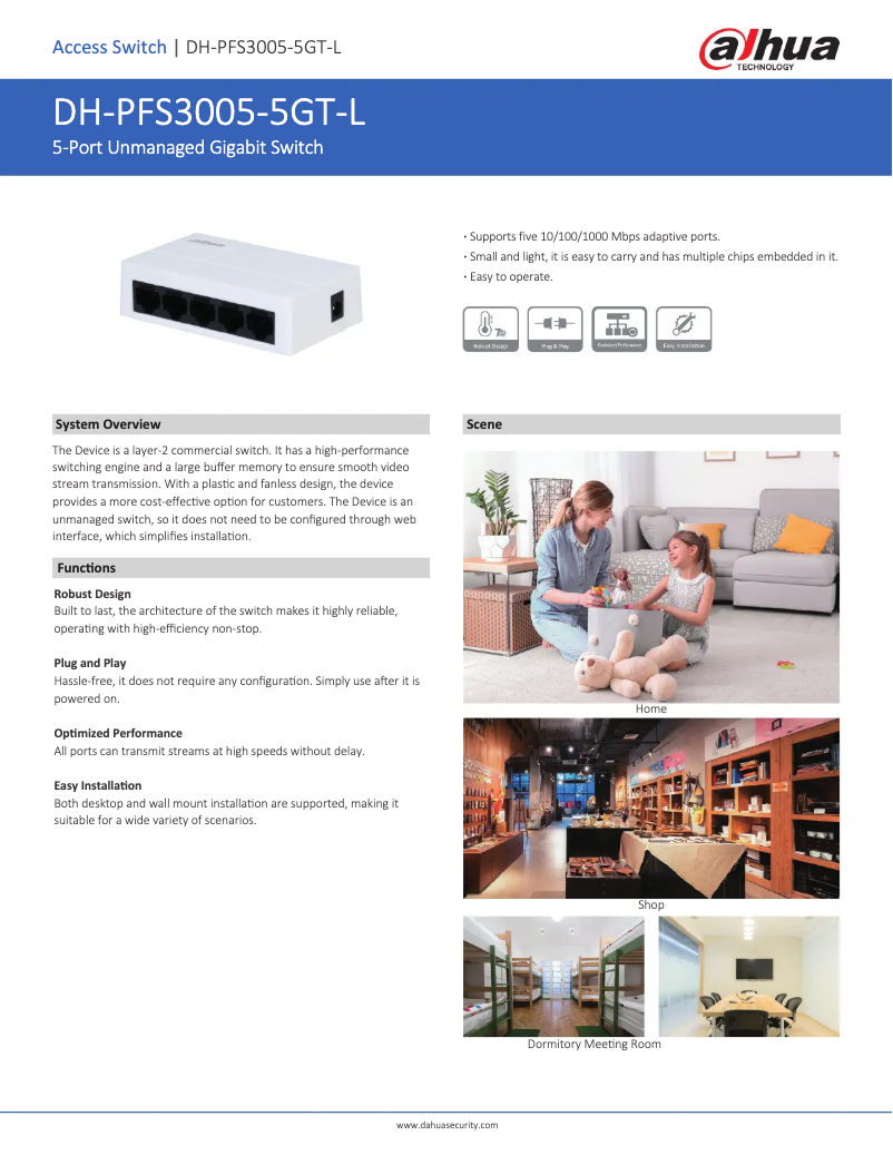Page 1 of the manual Technical Sheet Dahua Technology PFS3005-5GT-L