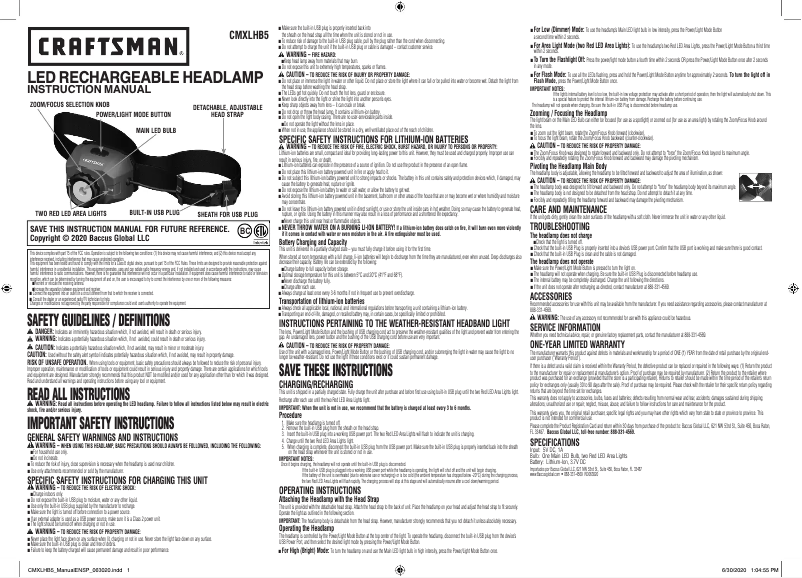 Page 1 of the manual User Manual Craftsman CMXLHB5