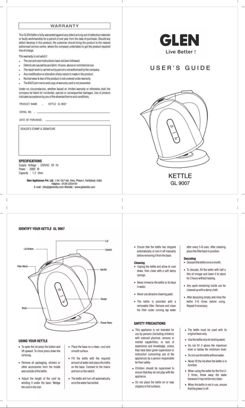 First page image of the manual for GL 9007