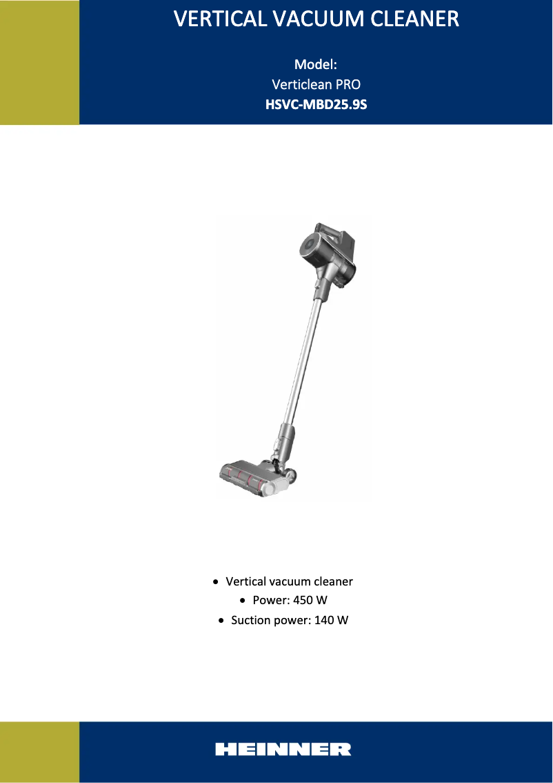 First page image of the manual for HSVC-MBD25.9S