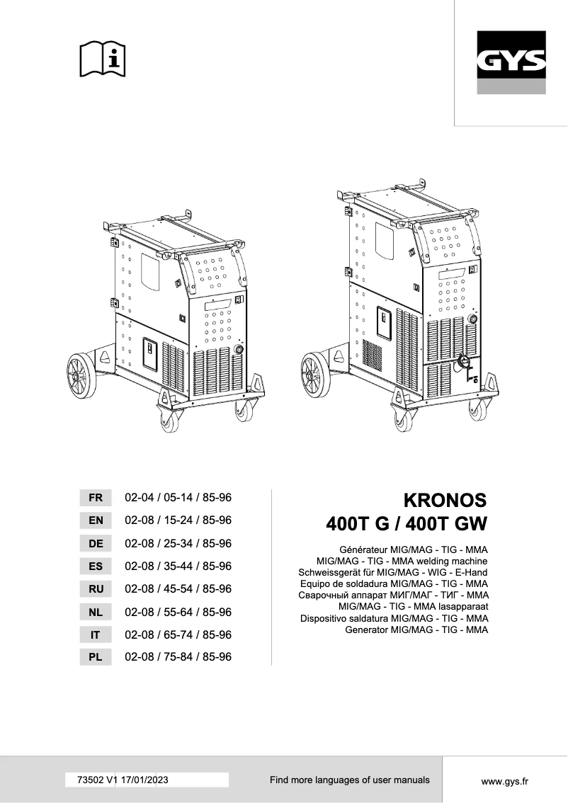 Page 1 of the manual User Manual GYS Kronos 400T G