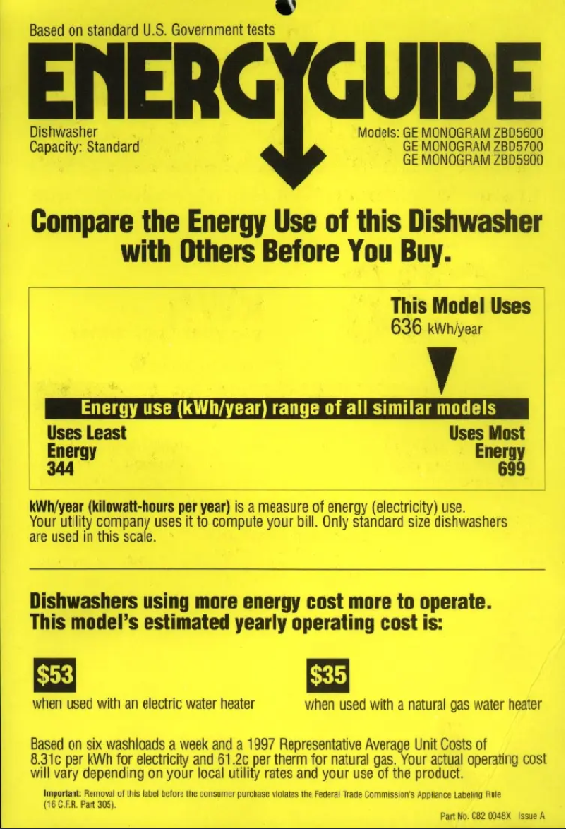 Page 1 of the manual Energy Label GE ZBD5700DBB
