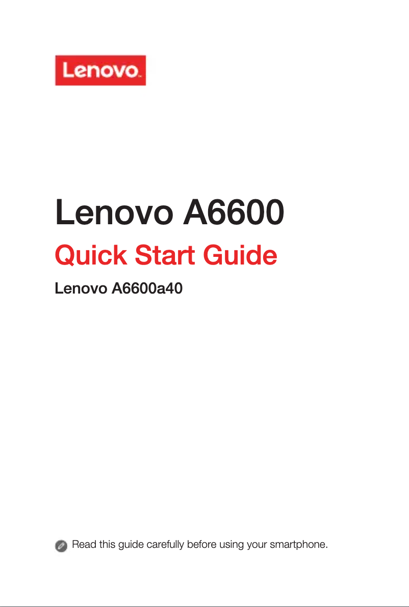 Page 1 of the manual Quick Start Guide Lenovo A6600