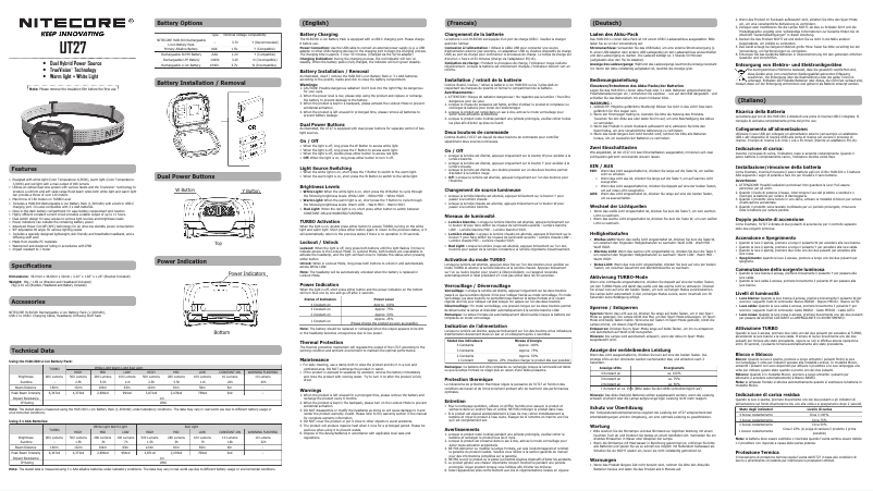 Page 1 of the manual User Manual Nitecore UT27 Pro