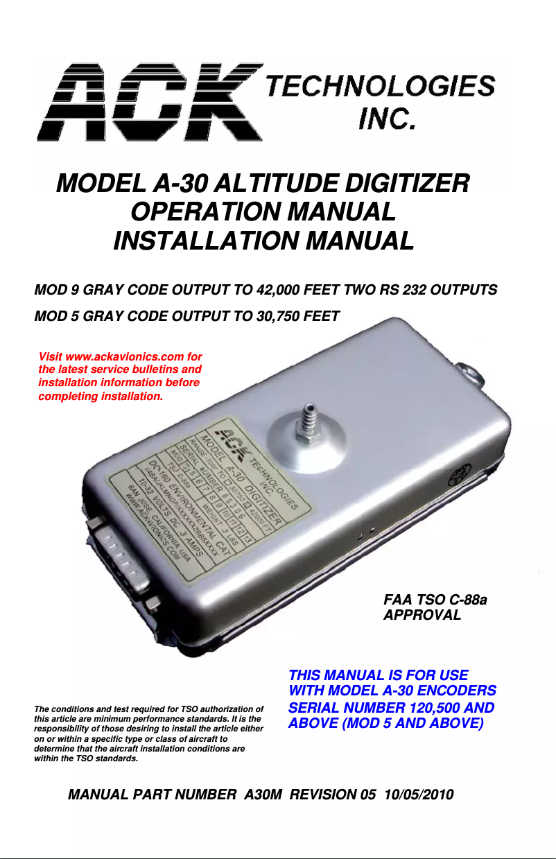 First page image of the manual for A-30.5