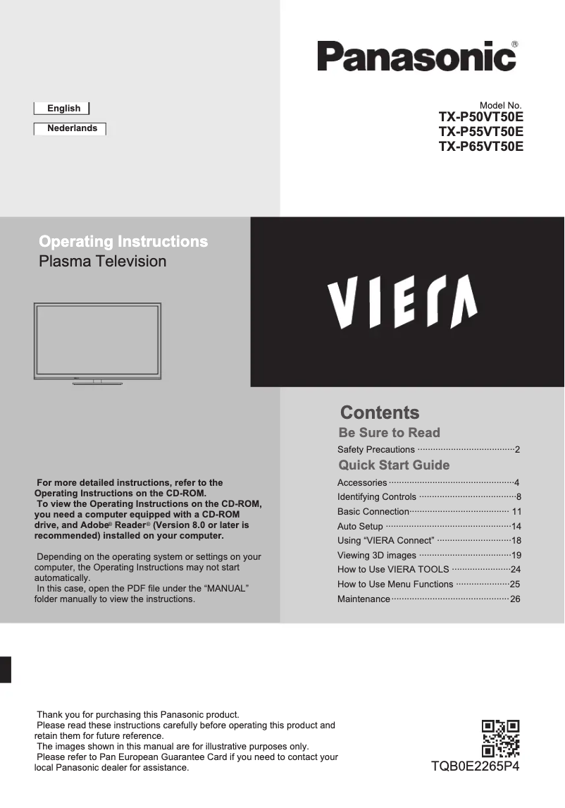 First page image of the manual for TX-P50VT50E