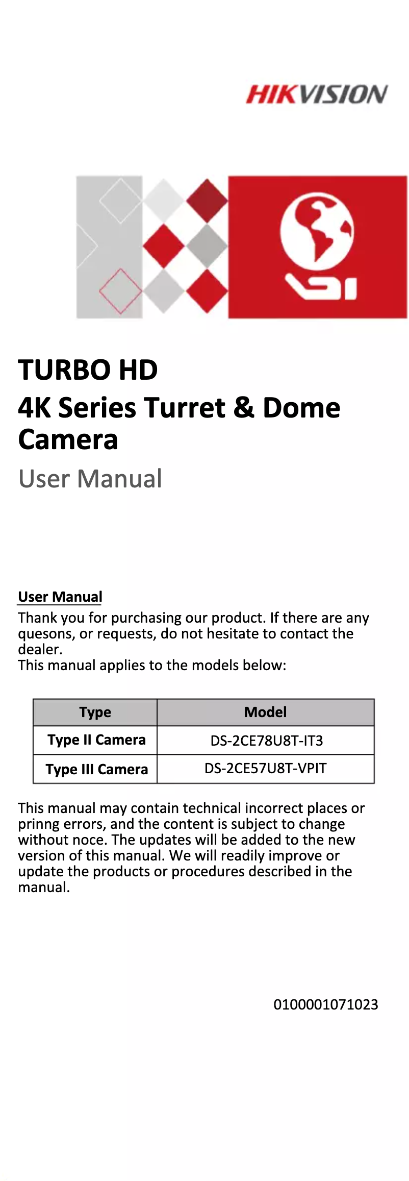 Page 1 of the manual User Manual Hikvision DS-2CE57U8T-VPIT