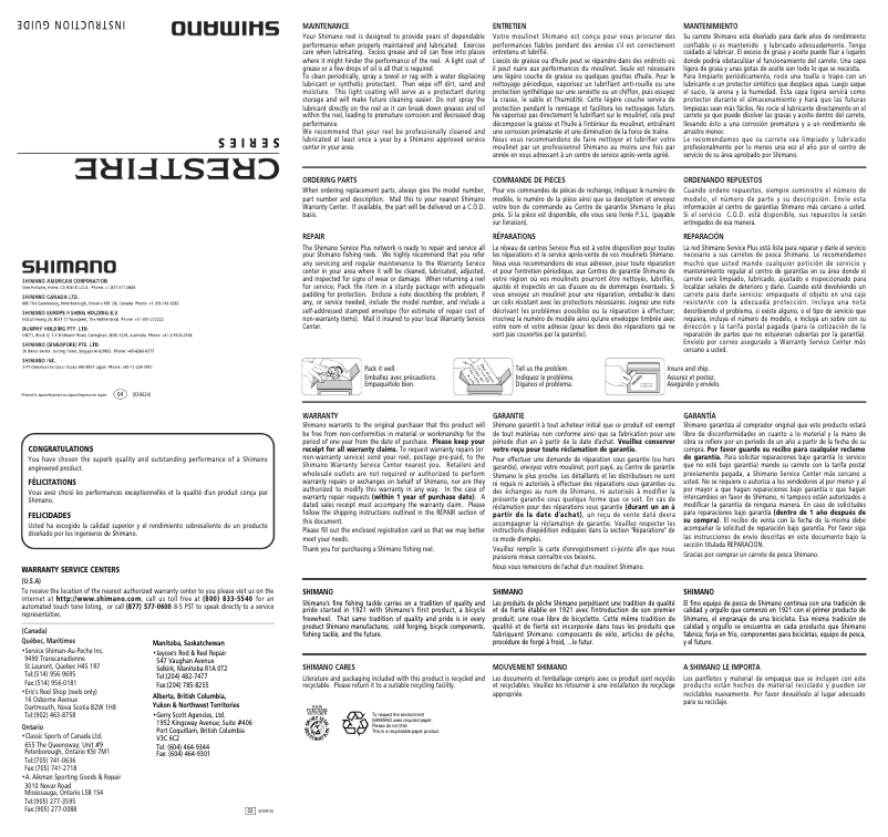 Page 1 of the manual User Manual Shimano Crestfire 100D