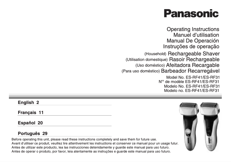 Page 1 of the manual User Manual Panasonic ES-RF41 Wet & Dry