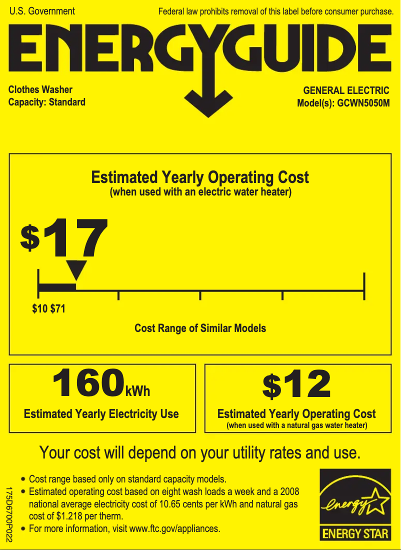 Page 1 of the manual Energy Label GE GCWN5050MWS